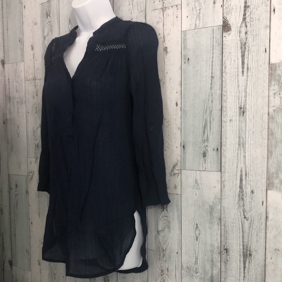 Market & Spruce Dark Blue Roll Tab Tunic Top Small - Picture 2 of 11